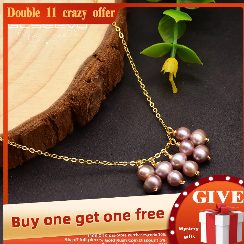 

GLSEEVO Purple Pearl Necklace For Women 925 Sterling Silver Party Wedding Birthday Gifts Fine Jewellery Collar Mujer GN0107