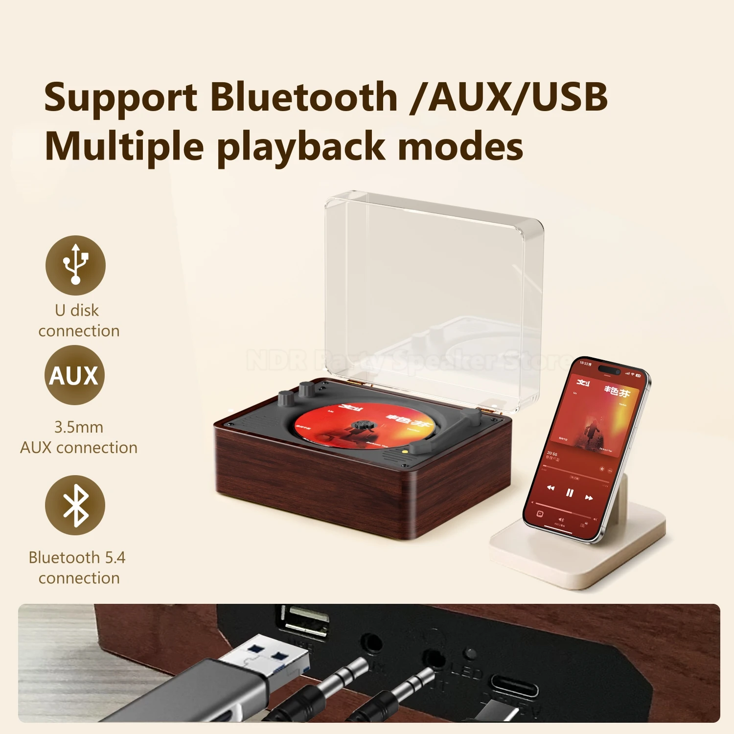 Портативный деревянный Bluetooth-плеер для домашнего офиса