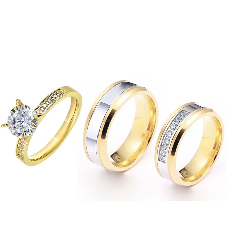 

Парные кольца с короной и фианитами, 3 шт.