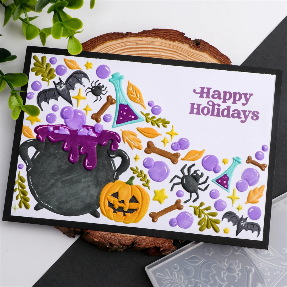 Папка с 3D тиснением винтажный котел на Хэллоуин дрейф-бутылка фон для торта