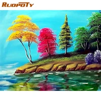ruopoty oil painting by number colorful tree diy paint by numbers landscape on canvas home decoration diy frame digital painting