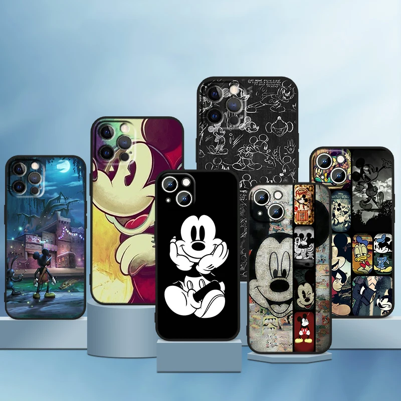 

Mickey Mouse For Apple iPhone 14 13 12 11 Pro Max Mini XS Max X XR 7 8 Plus 5S Silicone Black Soft Phone Case Coque Capa Fundas