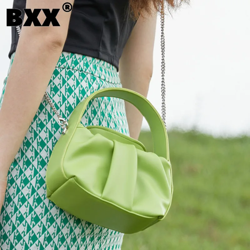 

[BXX] Portable Versatile Solid Color Chains Women's Shoulder Crossbody Bag 2022 New Fashion Travel Mobile Handbags GF3242