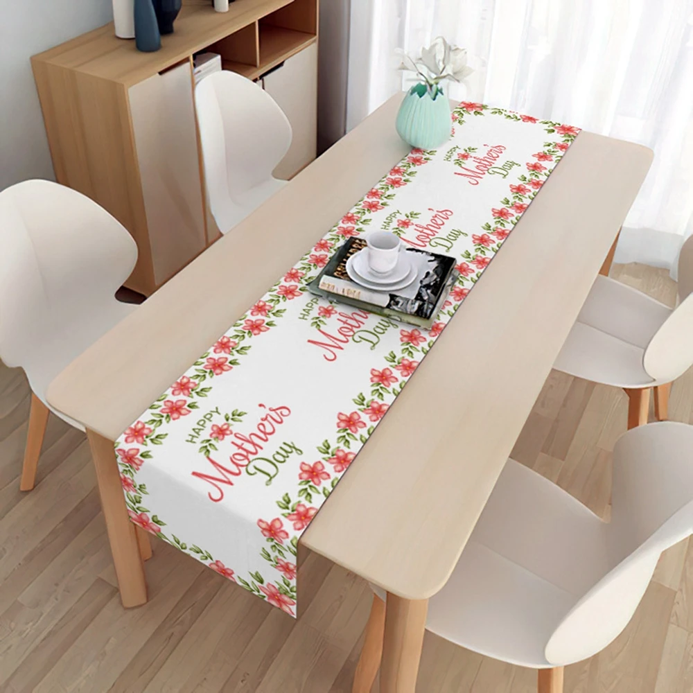

Nordic Style Mother's Day Table Runner Love Holiday Theme Decoration Floral Print Linen Table Runner Party Supplies Dinner Decor