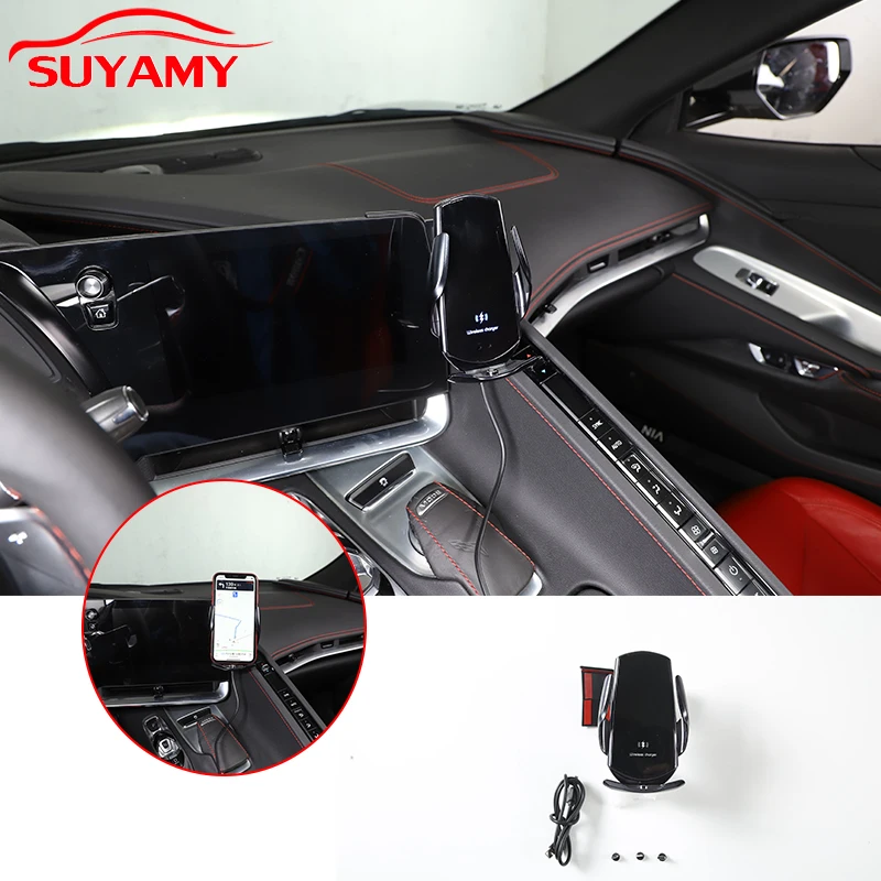 

Car Phone Holder Navigation Bar Mobile Phone Bracket Gravity Wireless Charge For Corvette C8 Stingray Z51 Z06 2020-2023