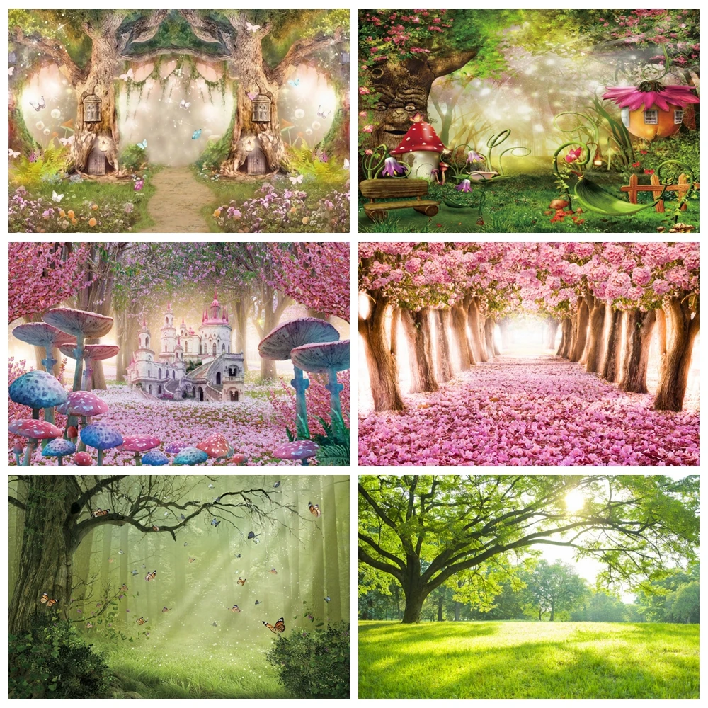 

Spring Castle Floral Sea Forest Dreamy Scene Photography Backdrop Baby Birthday Party Wonderland Park Background Photo Studio