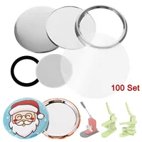 100 Sets Key Ring Mirror Blank Badge Button Pins Pocket Mirrors 58mm Round Button DIY Crafts Parts For Button Maker Machine