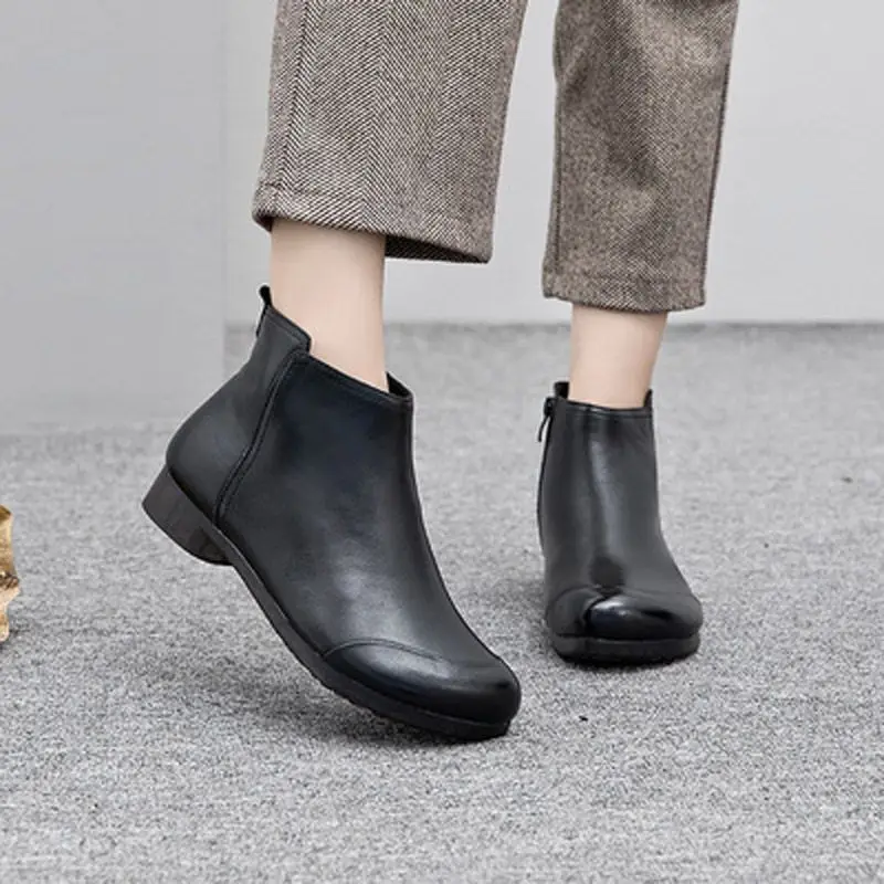 Autumn Black Short Boot 2023 New Arrival Women Ankle Boots Leather Moccasins Female Warm Winter Snow Waterproof Shoes 35-43 Size
