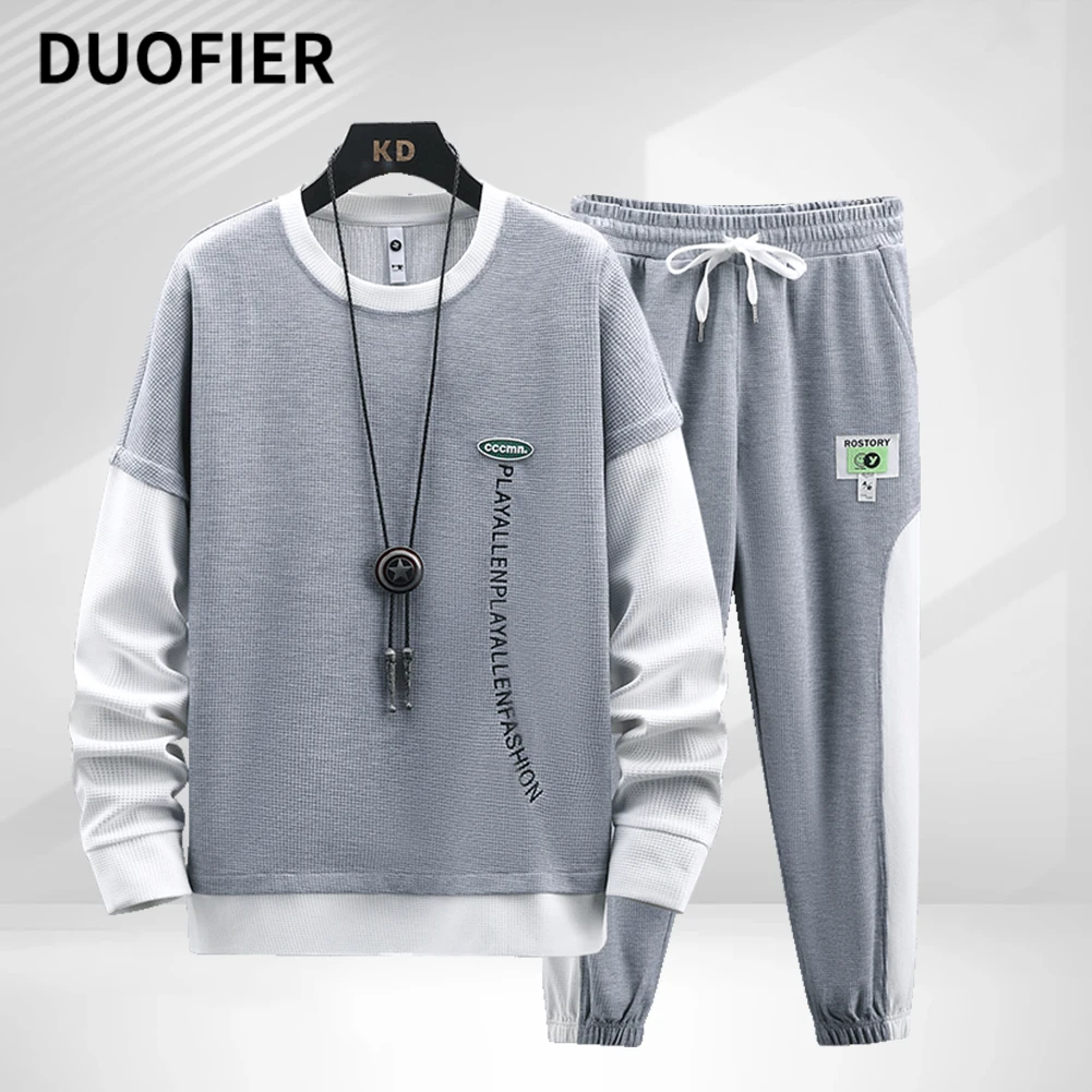 

Костюм мужской спортивный в стиле хип-хоп, повседневный комплект одежды в стиле пэчворк, свитшот с рукавом и спортивные штаны, весна-осень