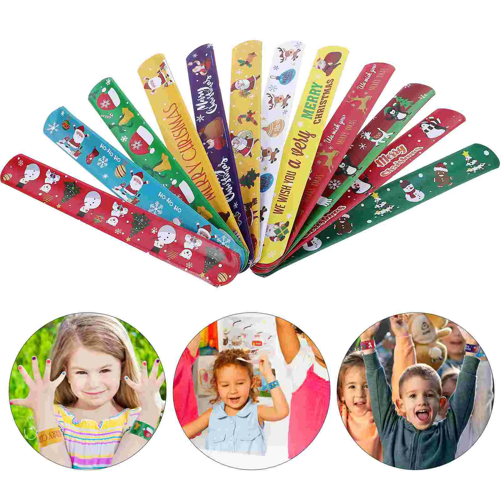 

12 Pcs Wrist Straps Snap Bracelets Bulk Christmas Theme Wristband Cute Slap Xmas Wristbands Pvc Party Supply