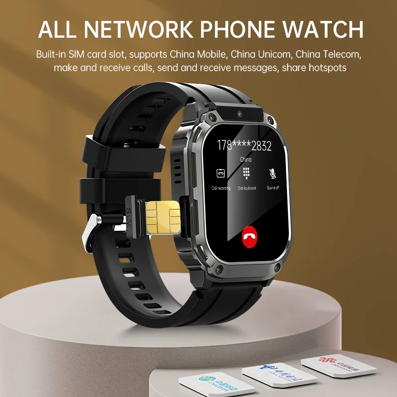 Фото Смарт-часы 4G SIM GPS для мужчин, 2G+16G, Android, камера 200 Мп, Wi-Fi, беспроводные звонки, воспроизведение музыки, водонепроницаемость IP67, квадратный корпус №5