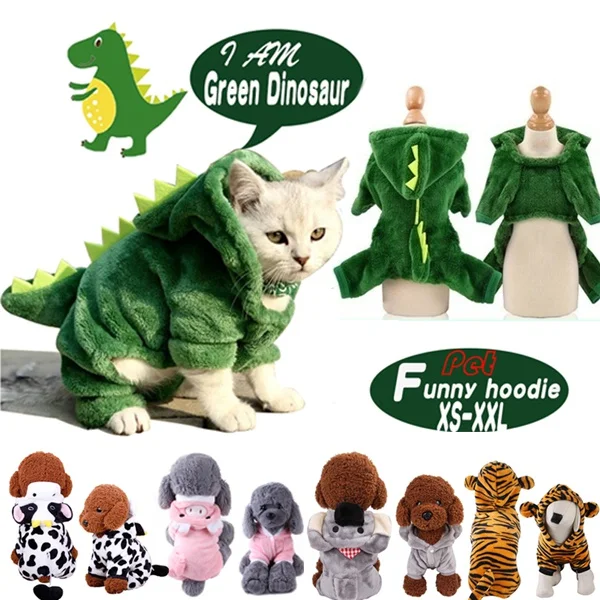 

Funny Pet Cat Clothes Dogs Dinosaur Cow Tiger Koala Costumes Coat for Small Dog Warm Fleece Puppy Outfit Cats Clothing XS-XXL