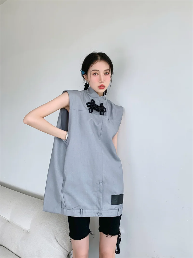 

SuperAen New Chinese Style Button Dress Summer 2022 New National Style Retro Design Street Backless Sleeveless Vest