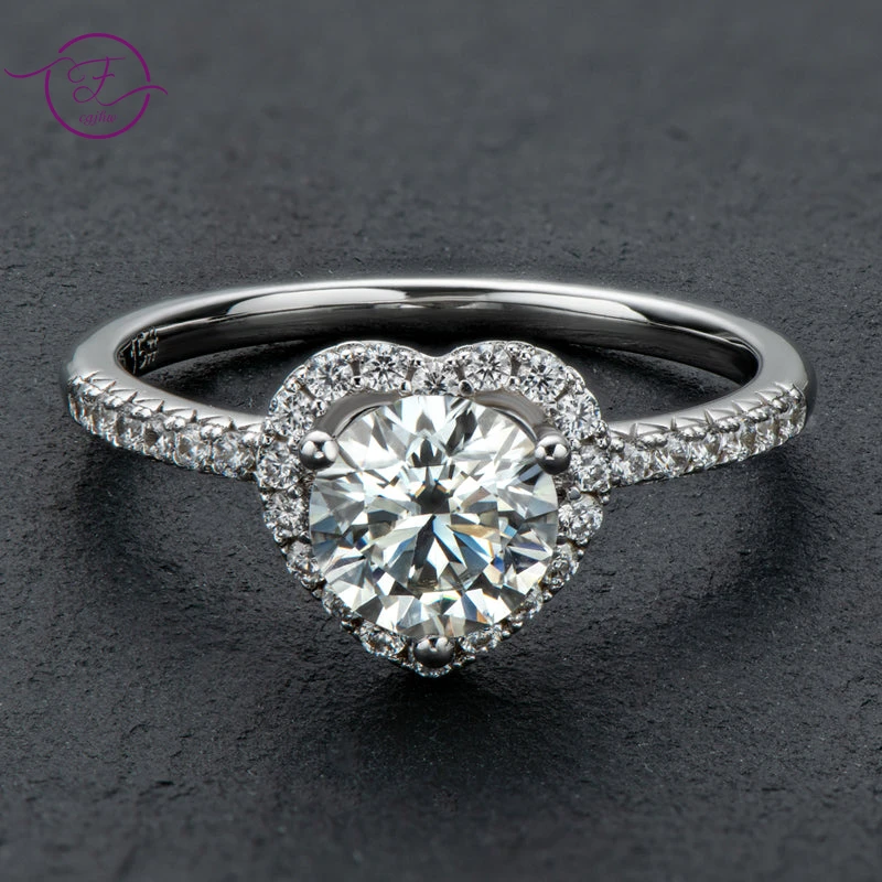 

Luxury Heart Shape Round Moissanite 1ct Engagement Ring 18K White Gold Plated Ring for Women Wedding Rings Fine Jewelry