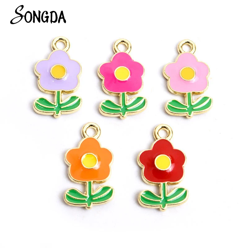 

10Pcs Colour Flowers Enamel Charms Pendant Little Red Flower Handmade DIY Gifts Jewelry Makings Accessories Bracelets Necklace