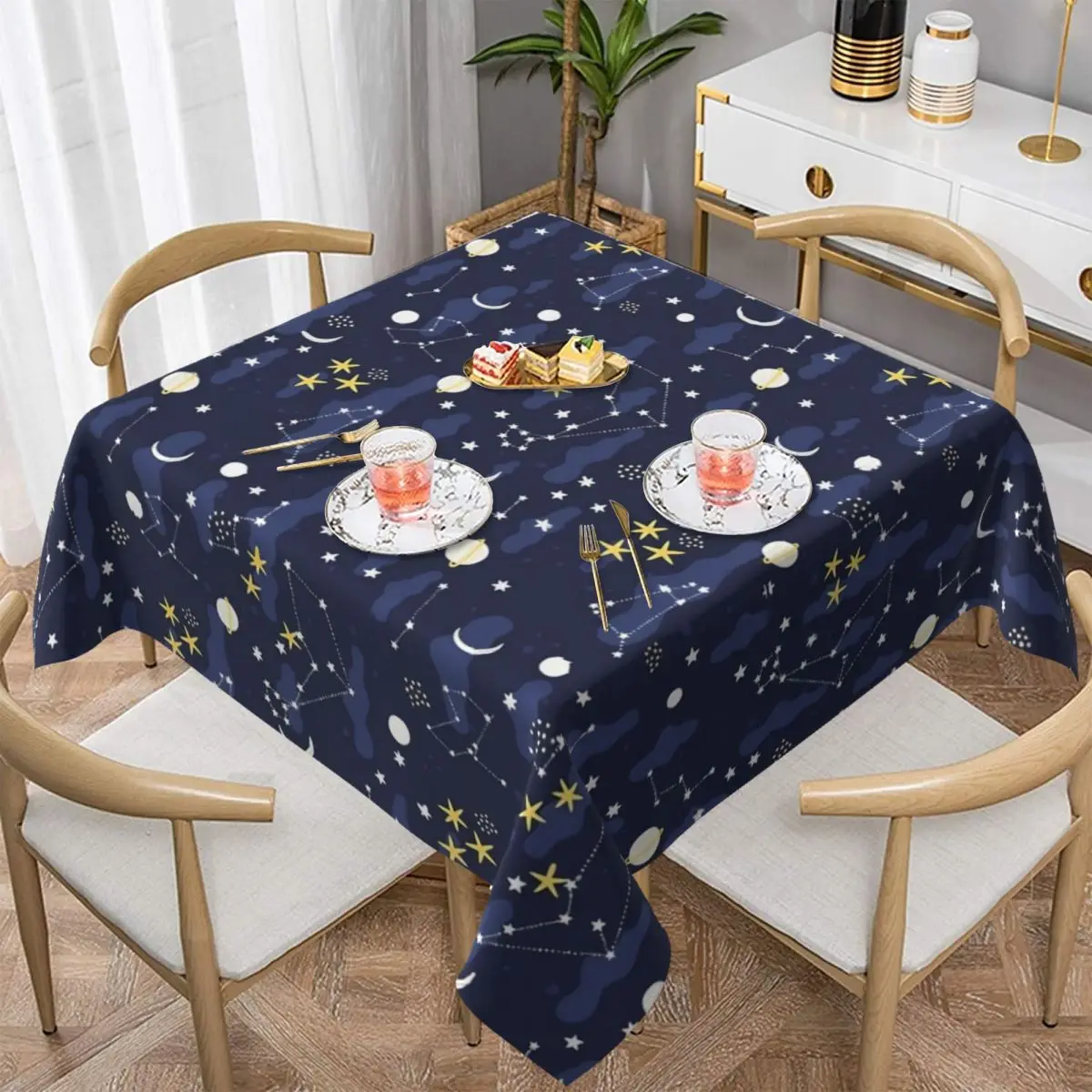 

Galaxy Astrology Tablecloth Moon and Stars Cheap Kawaii Table Cover Outside Printed Decoration Polyester Table Cloth