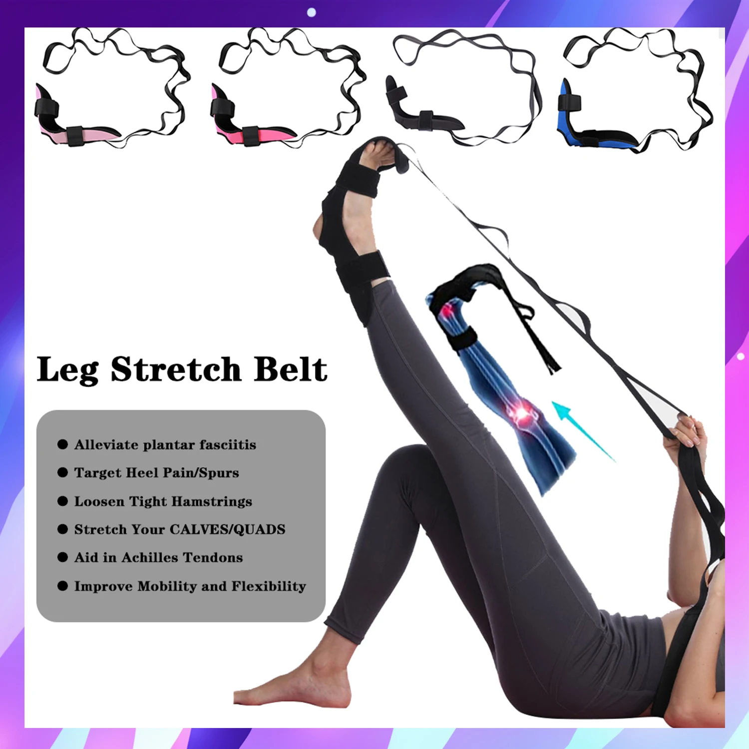 

Calf Stretcher & Foot Stretcher for Plantar Fasciitis - Hamstring Stretcher Stretching Strap for Achilles Tendonitis, Leg Stretc