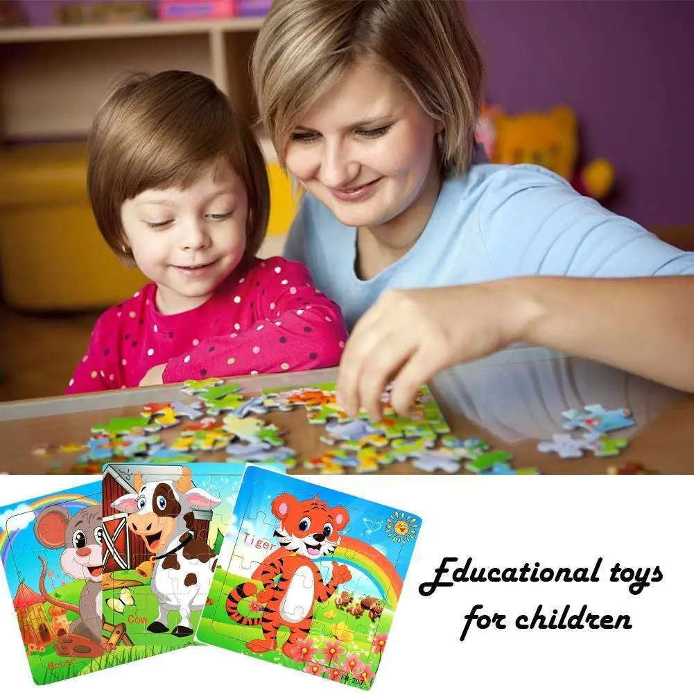 

20 Slice Wooden Puzzle Toy Children Baby Early Educational Learning Toy For Kids Cartoon Animals Wood Jigsaw Puzzles 14.7x1 G1s7
