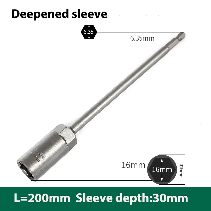

30mm Deep Size 6mm-19mm impact Socket Nonmagnetic Nut Screwdriver for Power Drills Impact Drivers Socket kit length 200mm