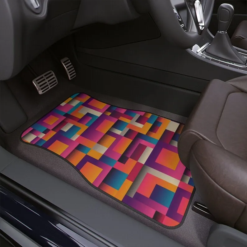 

Retro purple car floor mat, vaporwave decor, groovy, cute car accessories for teens, pink, geometric, colorful, bright colors,hi
