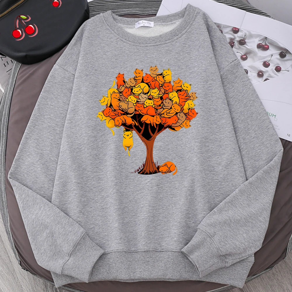 

Cat Tree Cartoons Casual Prints Hoodies Mens Casual Autumn Pullover Street Hip Hop Hoody Fleece Crewneck Loose Menswear Pullover