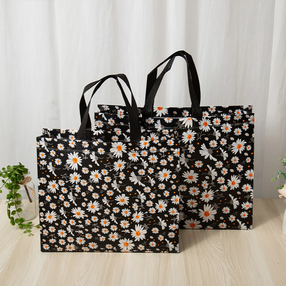

2022 Daisy Printing Folding Takeaway Bag Non-woven Fabric Film Coated Reusable Shopping Bag Travel Grocery Folding Bags