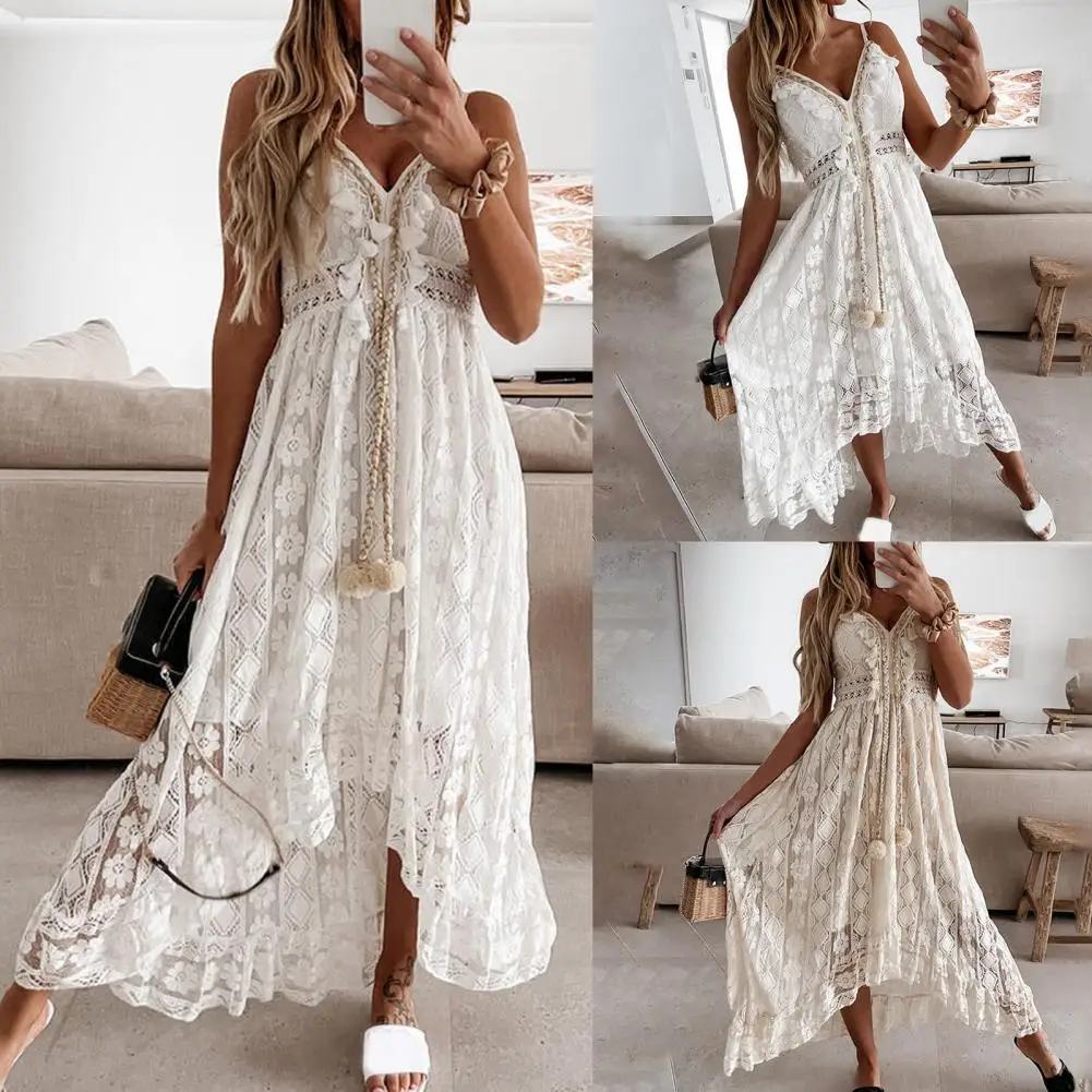 

Solid Color Bohemian Long Dress for Women Summer Sleeveless Dress Women Irregular Hem Maxi Dress Beach Dress Vestidos mujer