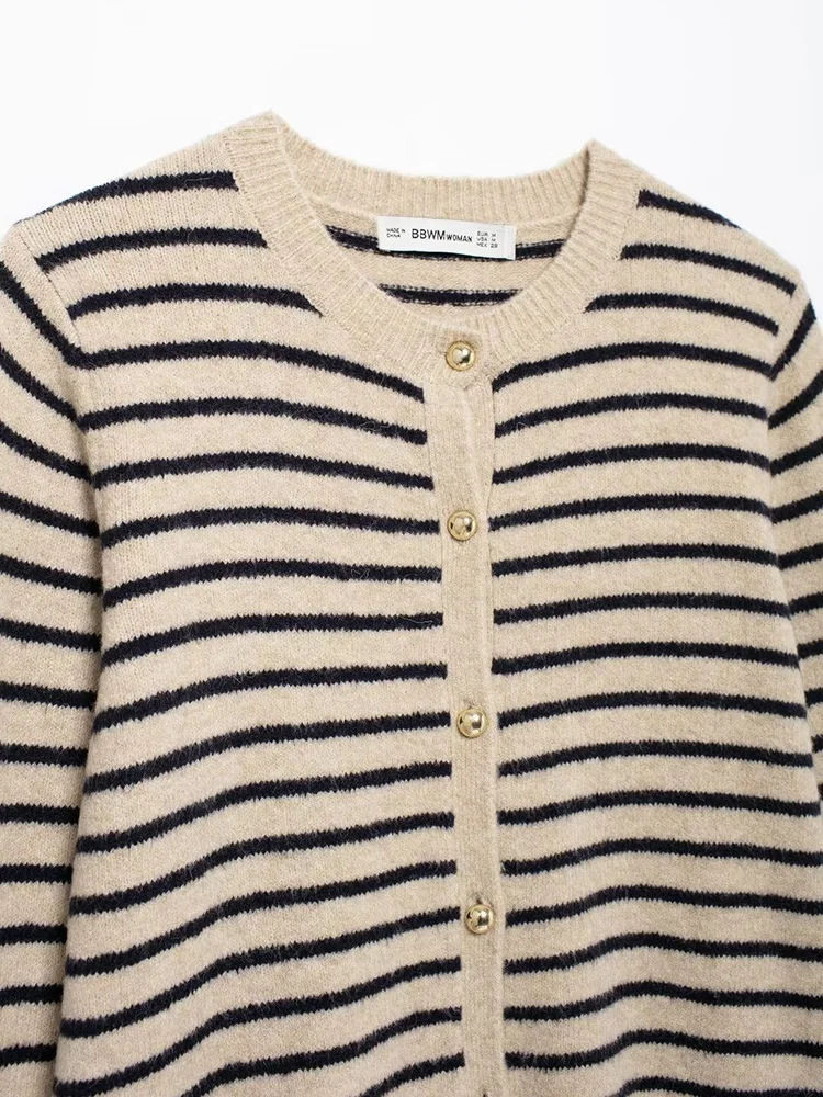 Новинка 2024 женский полосатый трикотаж на осень/зиму винтажный кардиган с длинным