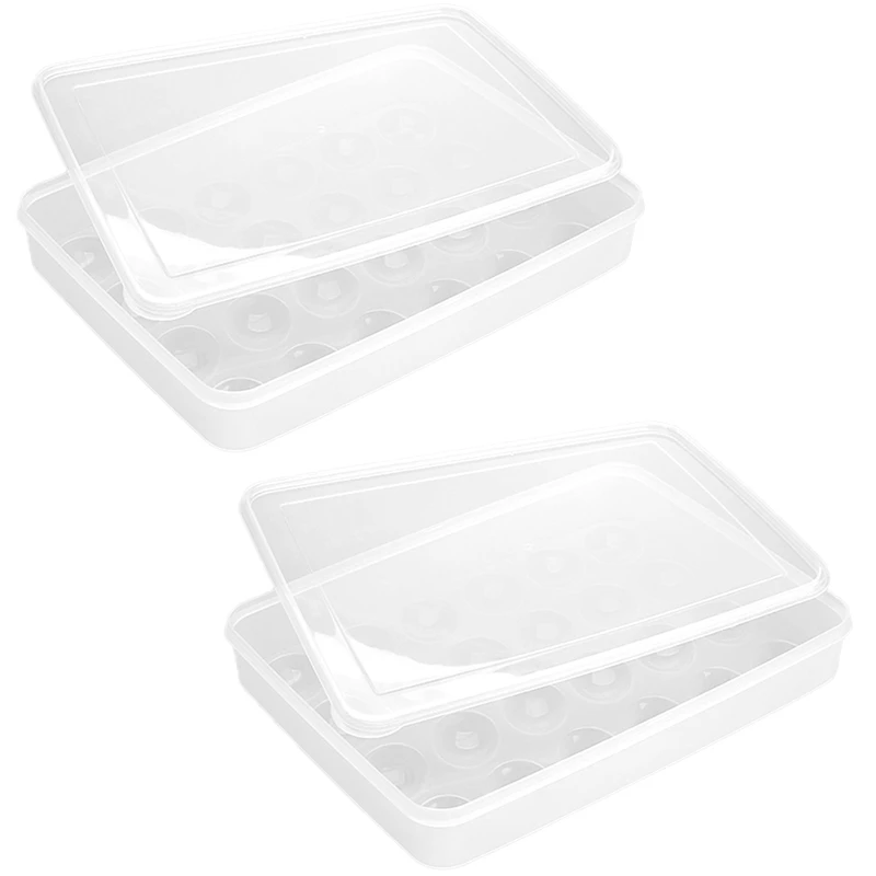 

2 Clear Egg Containers With Lid Hold 48 Eggs, Easy Carry Part Kit Dishwasher Safe Carrier,Stackable