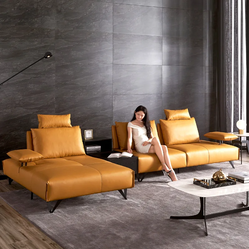 

Nordic Nordic Light Living Room Corner Combination Small High Quality Luxury Multifunctional Leather Sofa Head Leather Style