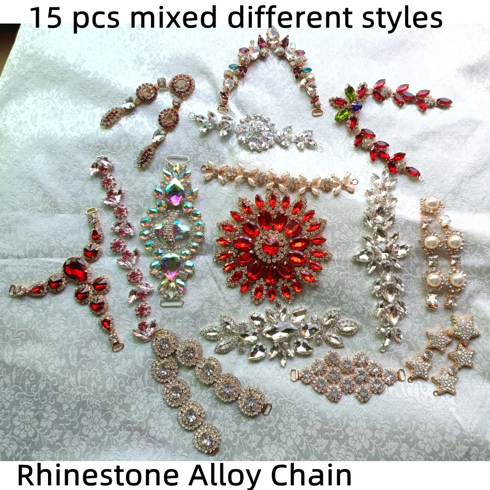 15 Pcs Mixed Different Styles Rhinestone Alloy Chain Bag Shoes Clothing Accessories Materials Diy Handmade Materials