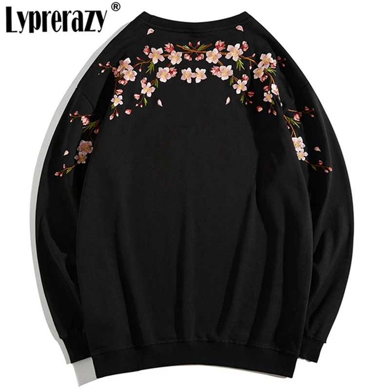 

Lyprerazy Unisex Chinese Style Plum Flower Embroidery Sweatshirts Pullovers Autumn Winter Crew Neck Cotton Couple's Pullover