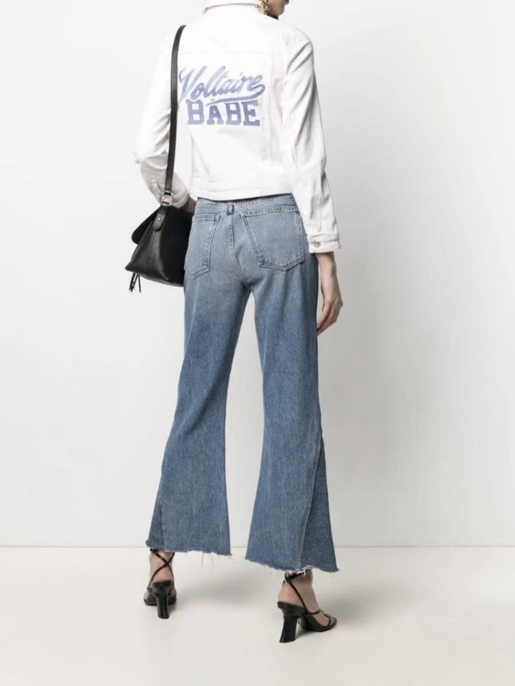 

2022 New White Denim Jacket Blue Letter Embroidery Jacket Women Top Coat