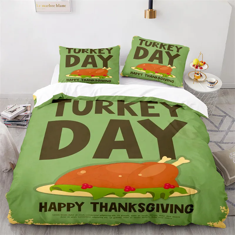 

Bedding Set Microfiber Maple Leaves Comforter Cover For Boys Girls Teen Thanksgiving Day King Duvet Cover Cartoon Pumpkin Turkey