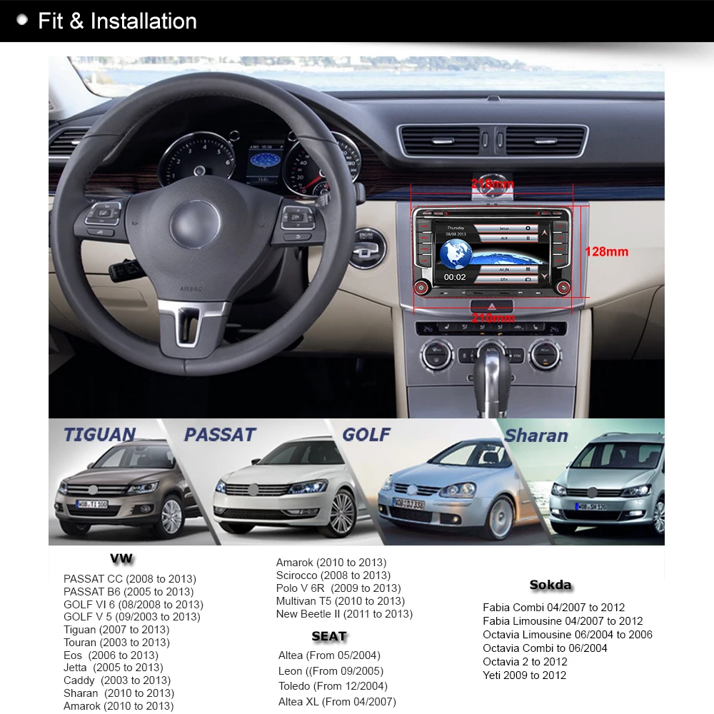 $141.75 JUNHUA 2 Din 7 Inch Car Radio DVD GPS Bluetooth Autolink DAB+ Navigation For VW Passat B6 Polo 6r Golf 5 6 Tiguan Skoda Seat