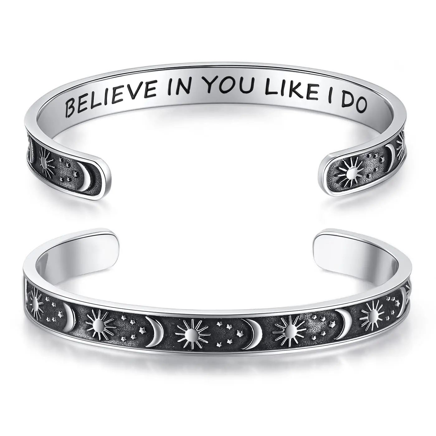 

2023 New Sun & Moon Stainless Steel Bracelet Engraved Text Stainless Steel Spell Engraving Birthday Valentine'S Day Gift