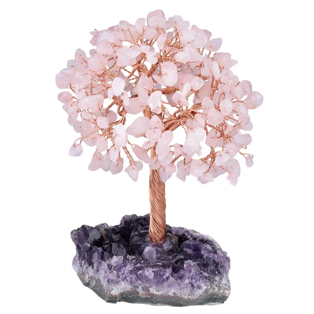 Natural Minerals Crystal Money Tree With Rough Amethyst Cluster Base Healing Gemstone Craft Gift Nordic Home Decoration Ornament