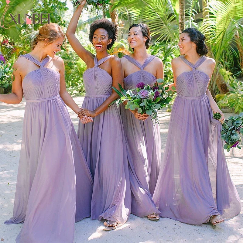

A-Line Long Bridesmaid Dresses Sexy Criss-Cross Dress For Wedding Party Guest Lilac Romantic Backless vestidos fiesta boda