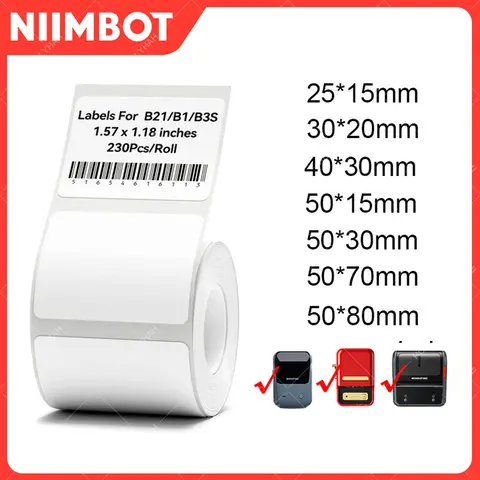 Niimbot B21/B1/B3S термоэтикетка-наклейка, бумага для печати, белая, ширина 20-50 мм, бирка для одежды, товарная цена, самоклеящаяся еда