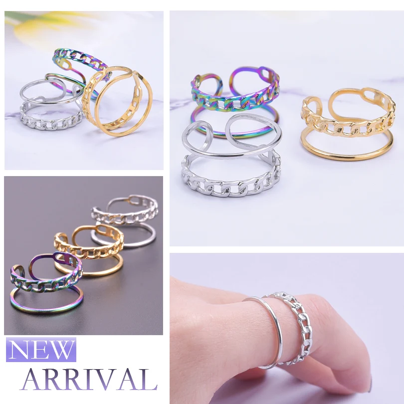 

2023 New High Quality Luxury Two Layers Gold Annular Open Rings For Woman New Fashion Korean Adjustable Jewelry Party Gifts