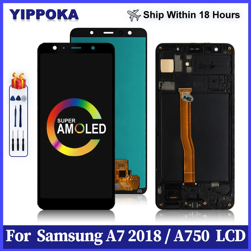 Super AMOLED 6.0&quot For Samsung Galaxy A7 2018 LCD Display A750 Touch Screen Replacement SM-A750F Digitizer Assembly - купить по