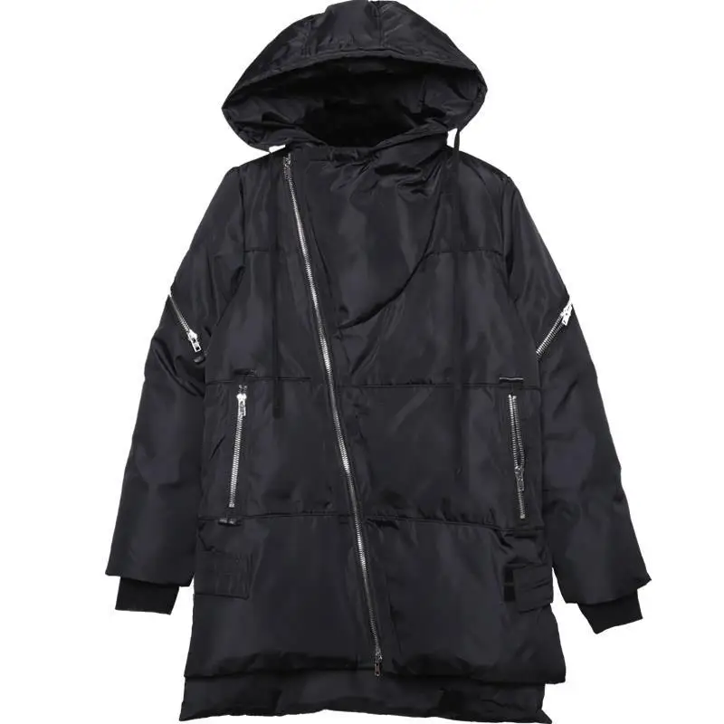 Men's Jacket Parkas Men's Winter Jackets Men's Cold Jacket Oblique Zipper Loose Hooded Thicken and Warm Medium Length Coat