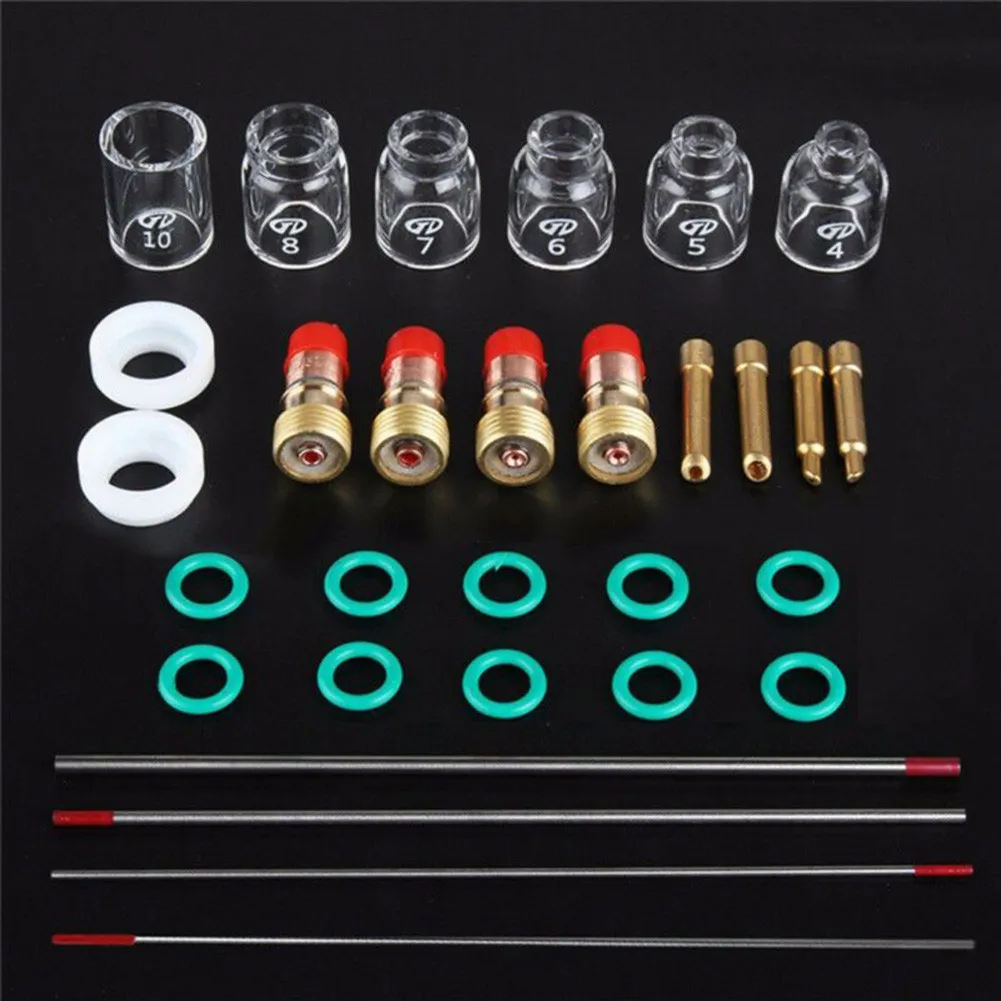 

30 Pcs TIG Welding Stubby Gas Lens Pyrex Cup Kit For Tig WP-17/18/26 Torch Durable Tungsten Needle Kit Welding Accessories