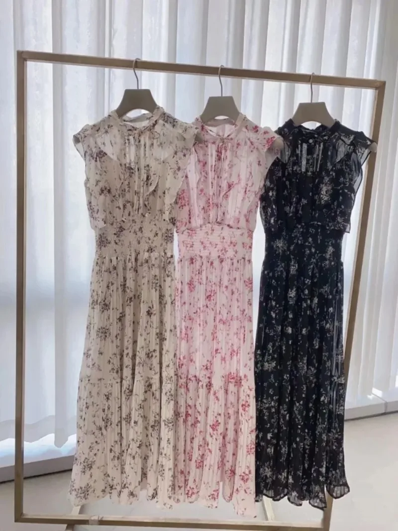 Платье женское летнее с воротником-стойкой и рукавами-фонариками