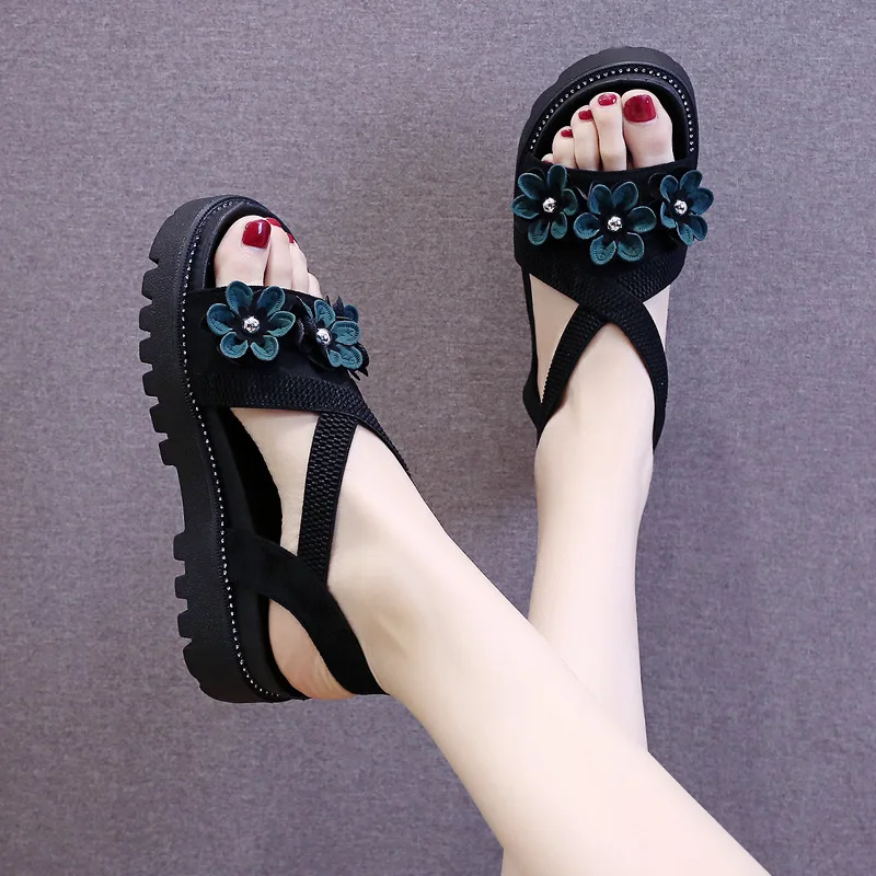 

Sandals Women's Outer Wear 2022 Summer New Fairy Style All-match Ins Fashion Flowers Thick-soled Roman Women's Shoes