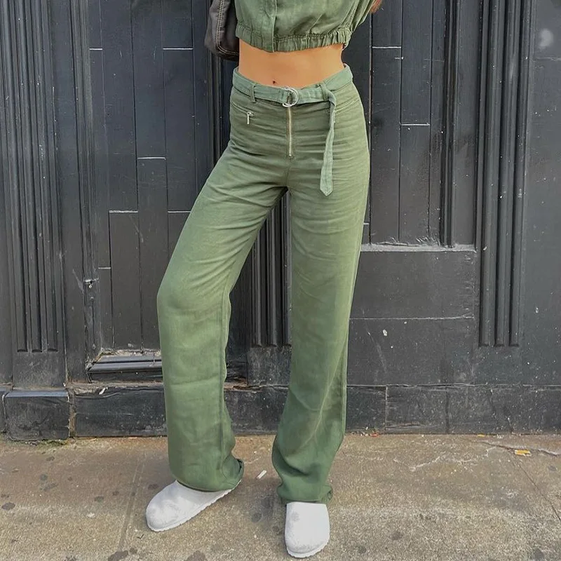 Retro Super Straight Slim Zipper Loose Pants Women Harajuku Y2k Wide Leg Pants High Waist Trousers 2021 New Fashion Pants