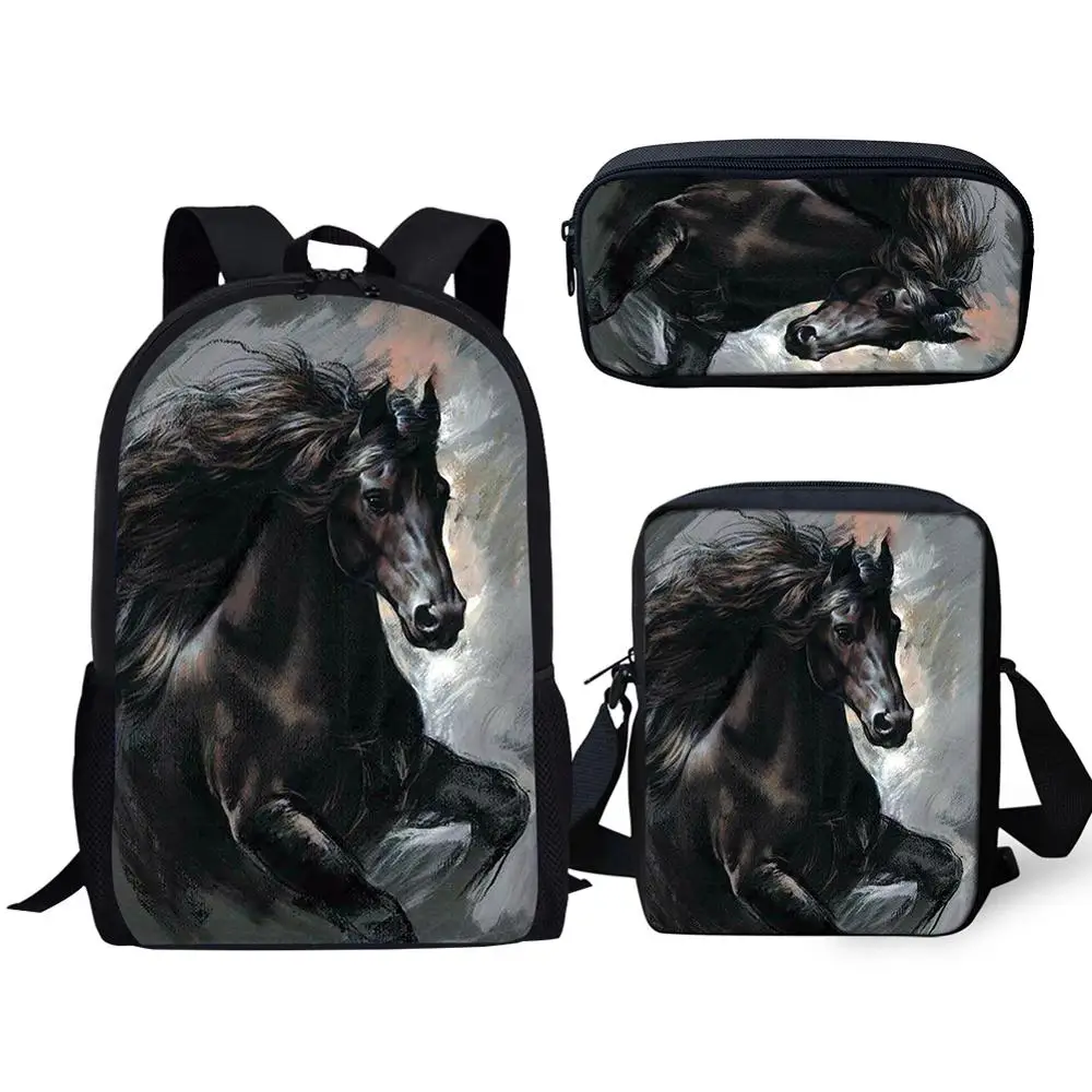 

Creative Fashion Friesian Horse 3D Print 3pcs/Set pupil School Bags Laptop Daypack Backpack Inclined shoulder bag Pencil Case