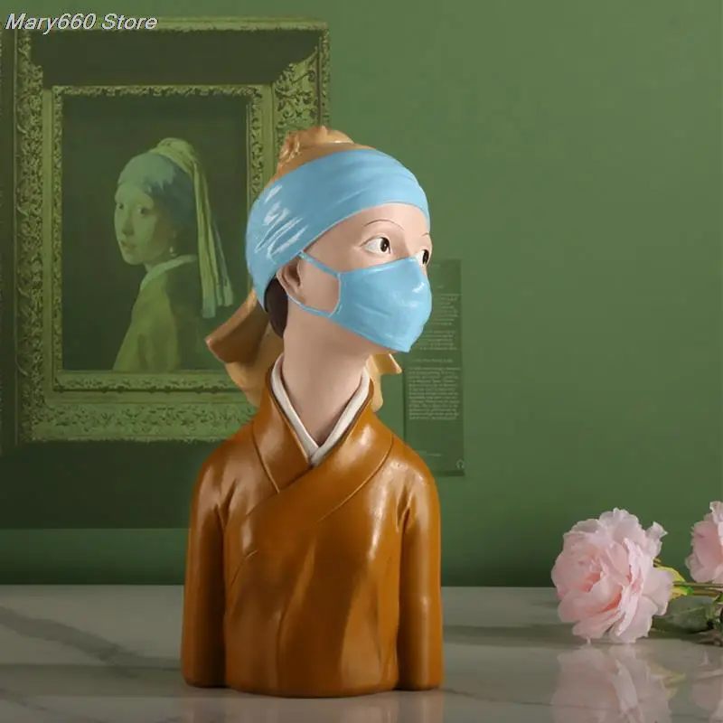 

1PC Girl Inspirational Ornament Ornament Gift Ornament Series Wearing A Pearl Earring Girl Wearing A Mask