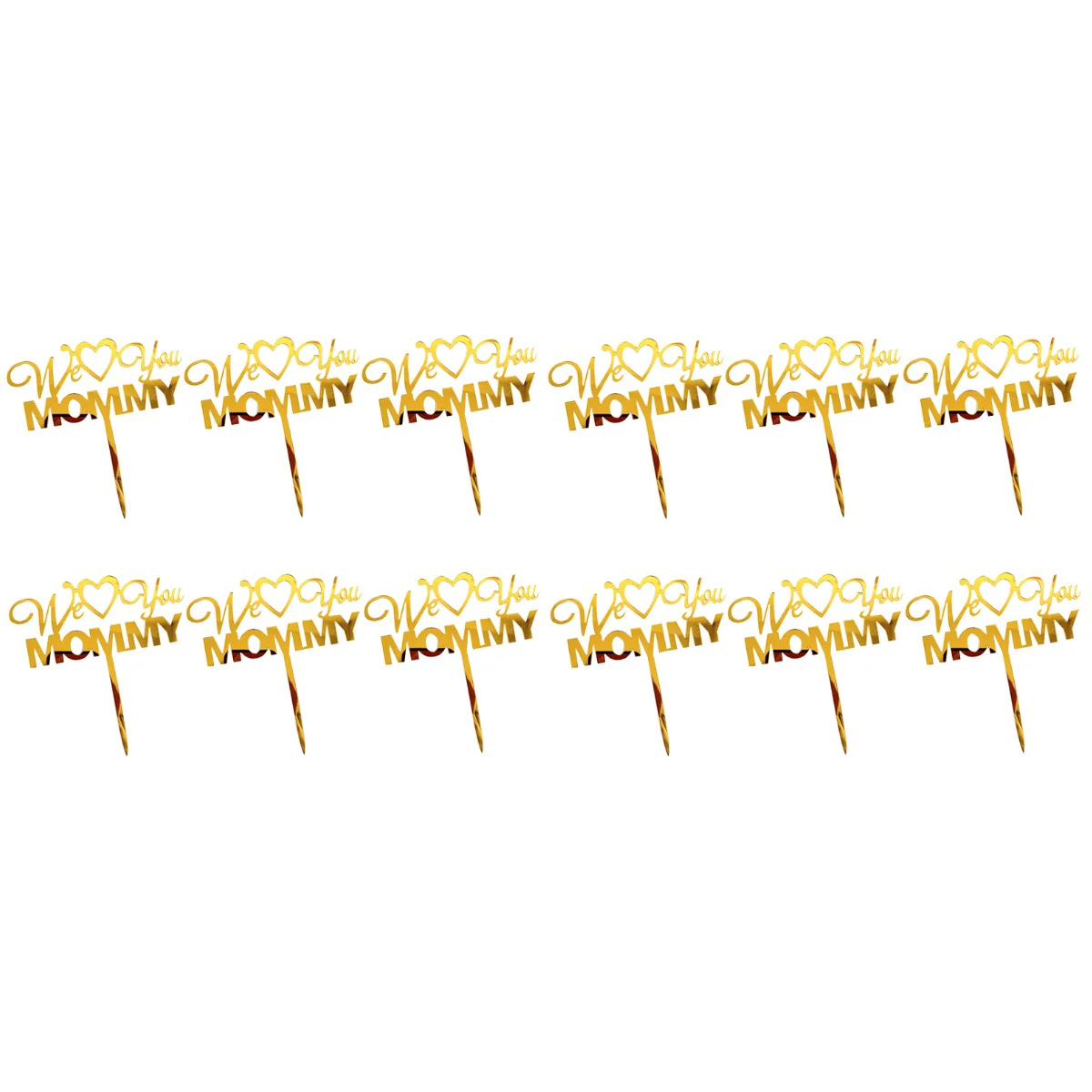 

12 PCS Mother's Day Mom We Love You Letters Printed Cake Picks Delicate Mother's Day Cupcake Decorations Acrylic