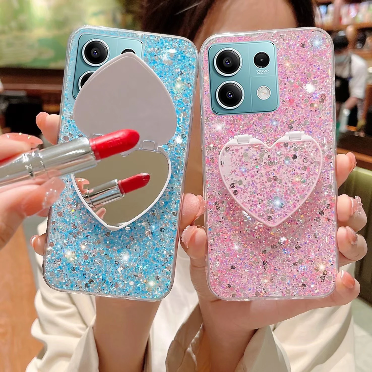 Для Redmi 14C Bling Glitter Makeup Mirror Подставка для телефона Чехол Xiaomi 13 A3 Mi 13T Pro POCO M6 4G